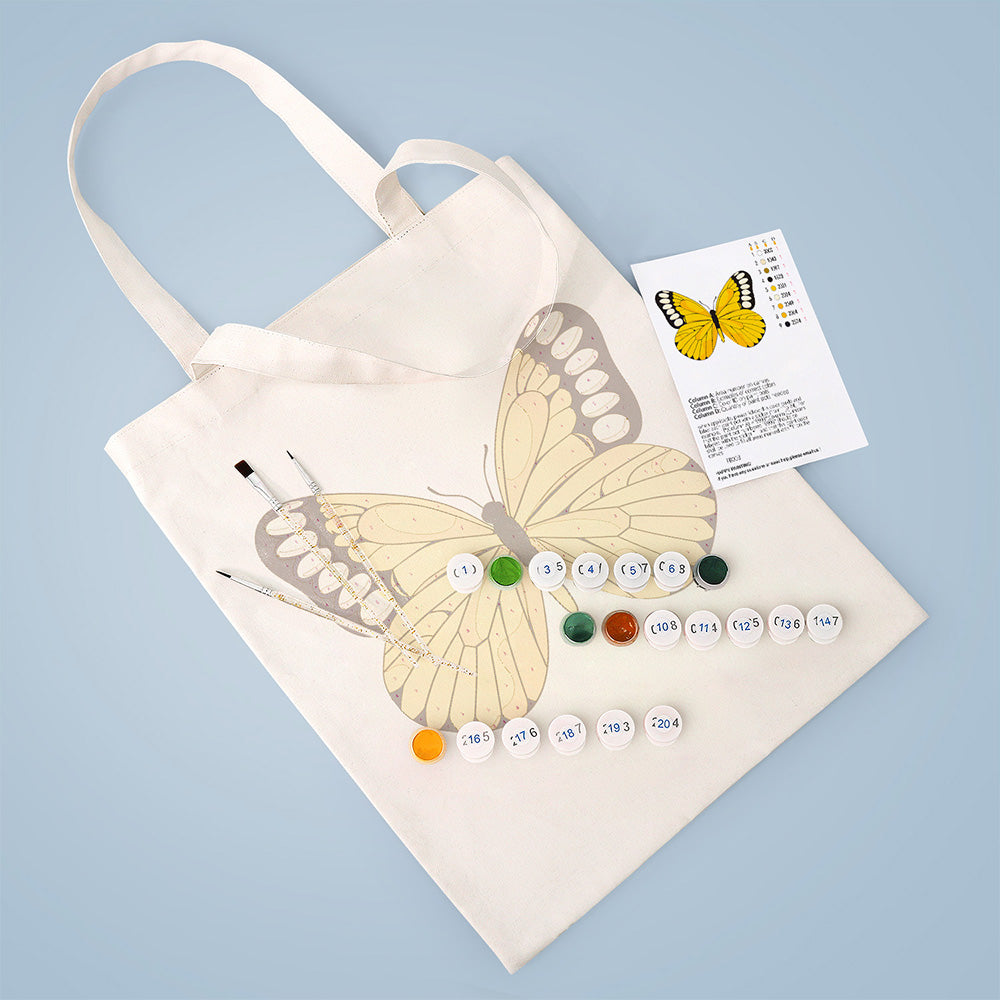 A Yellow Butterfly Canvas Tote Bag Paint by Numbers