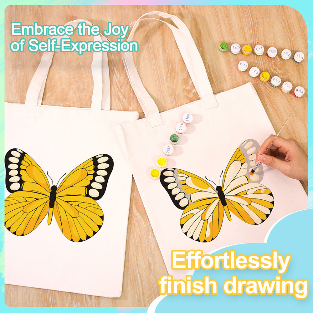 A Yellow Butterfly Canvas Tote Bag Paint by Numbers