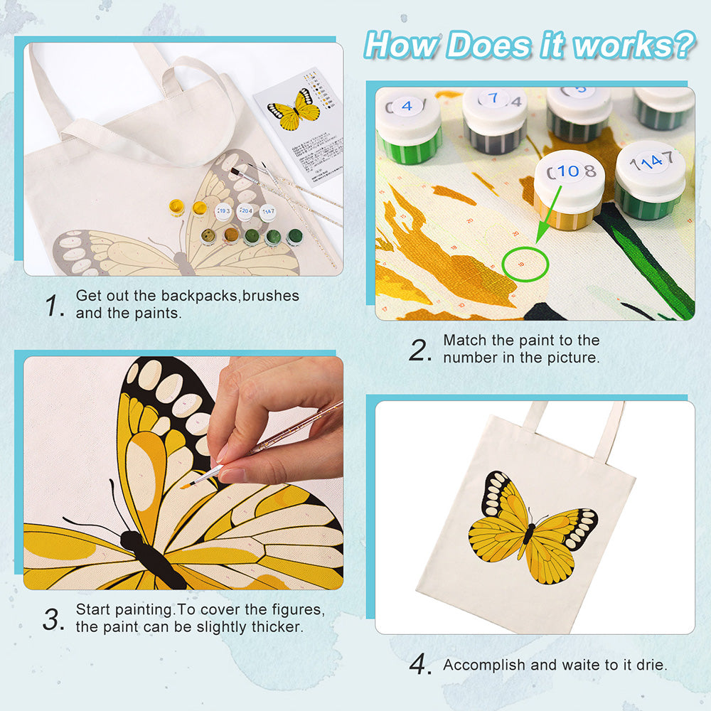 A Yellow Butterfly Canvas Tote Bag Paint by Numbers