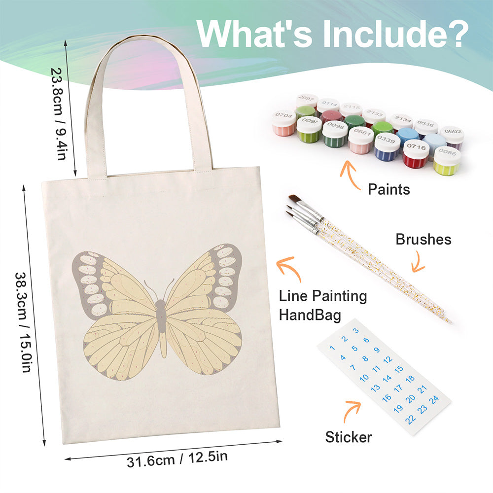 A Yellow Butterfly Canvas Tote Bag Paint by Numbers