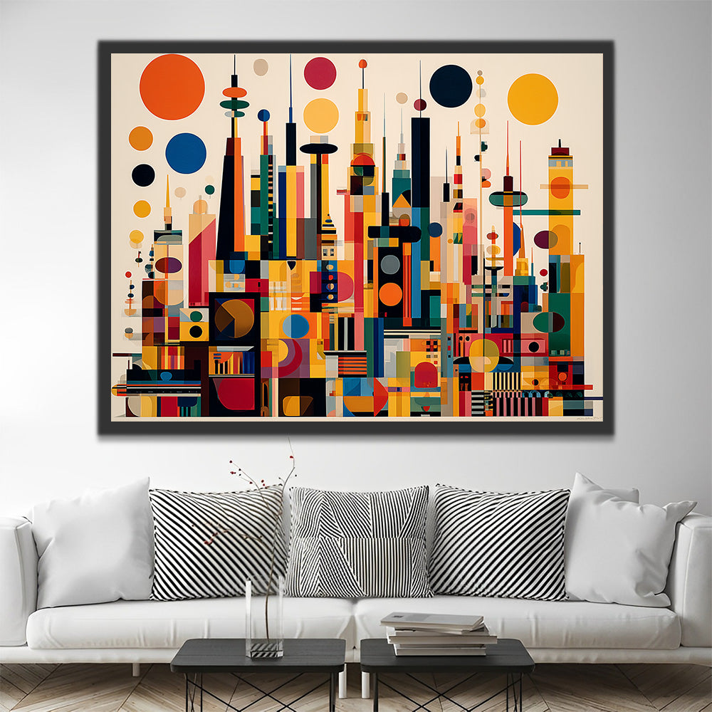 Abstract Colorful Geometric City Buildings Paint by Numbers