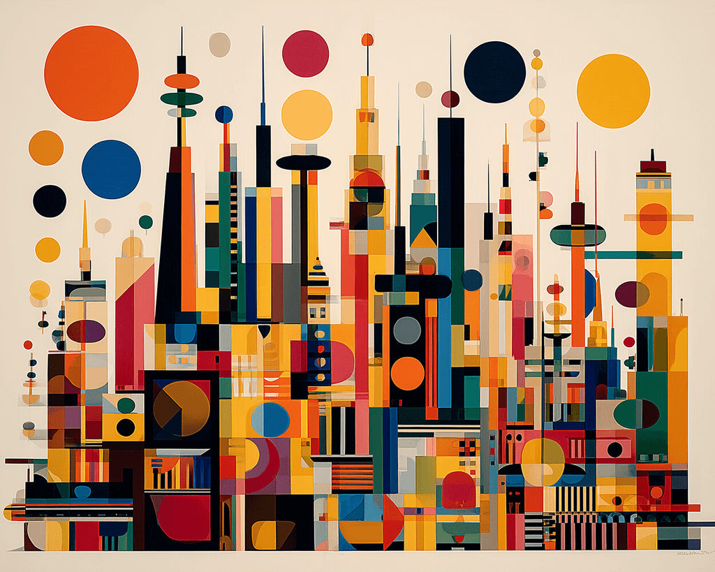 Abstract Colorful Geometric City Buildings Paint by Numbers