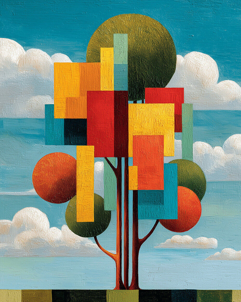Abstract Geometric Tree under White Clouds Paint by Numbers