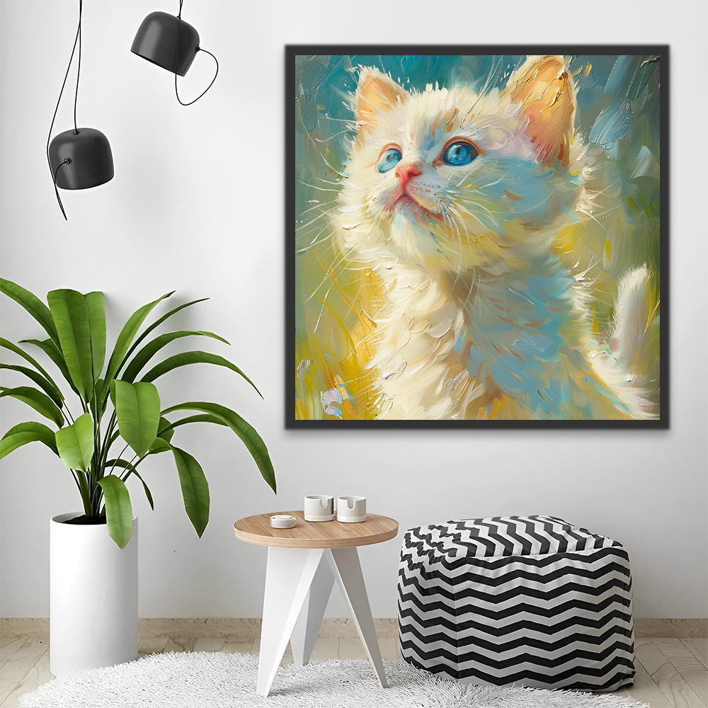 Adorable and Pure Little White Cat Paint by Numbers