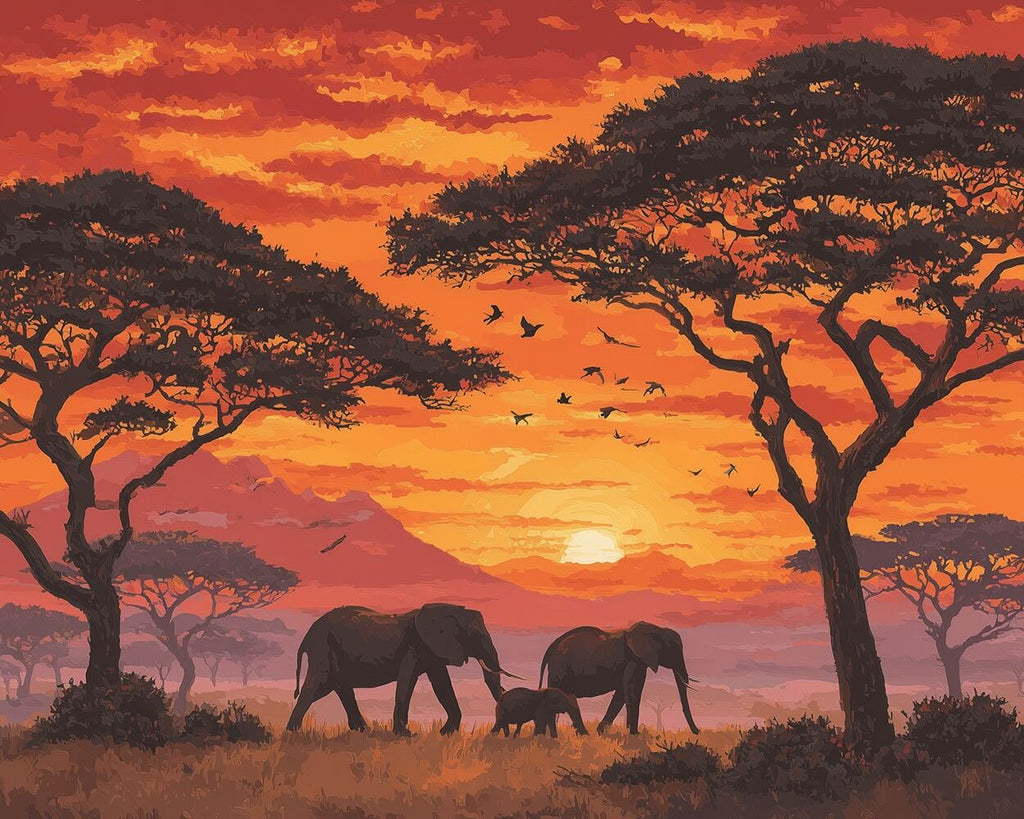 African Elephants at Sunset Paint by Numbers