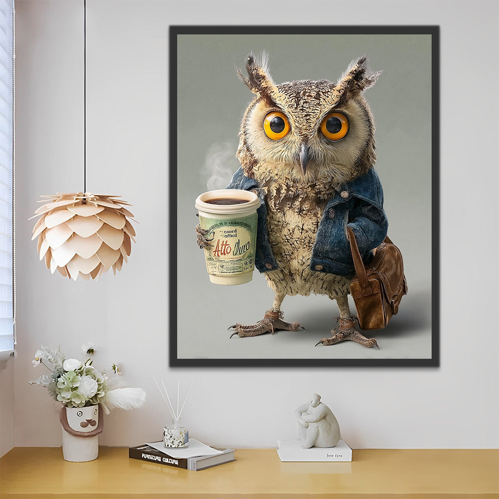 An Owl Holding a Coffee Paint by Numbers