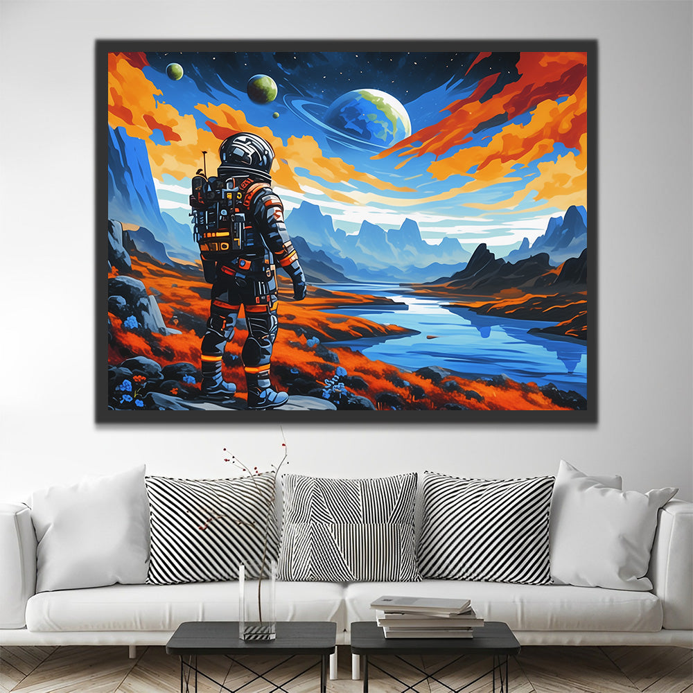 Astronaut, Mountains and Planet Paint by Numbers