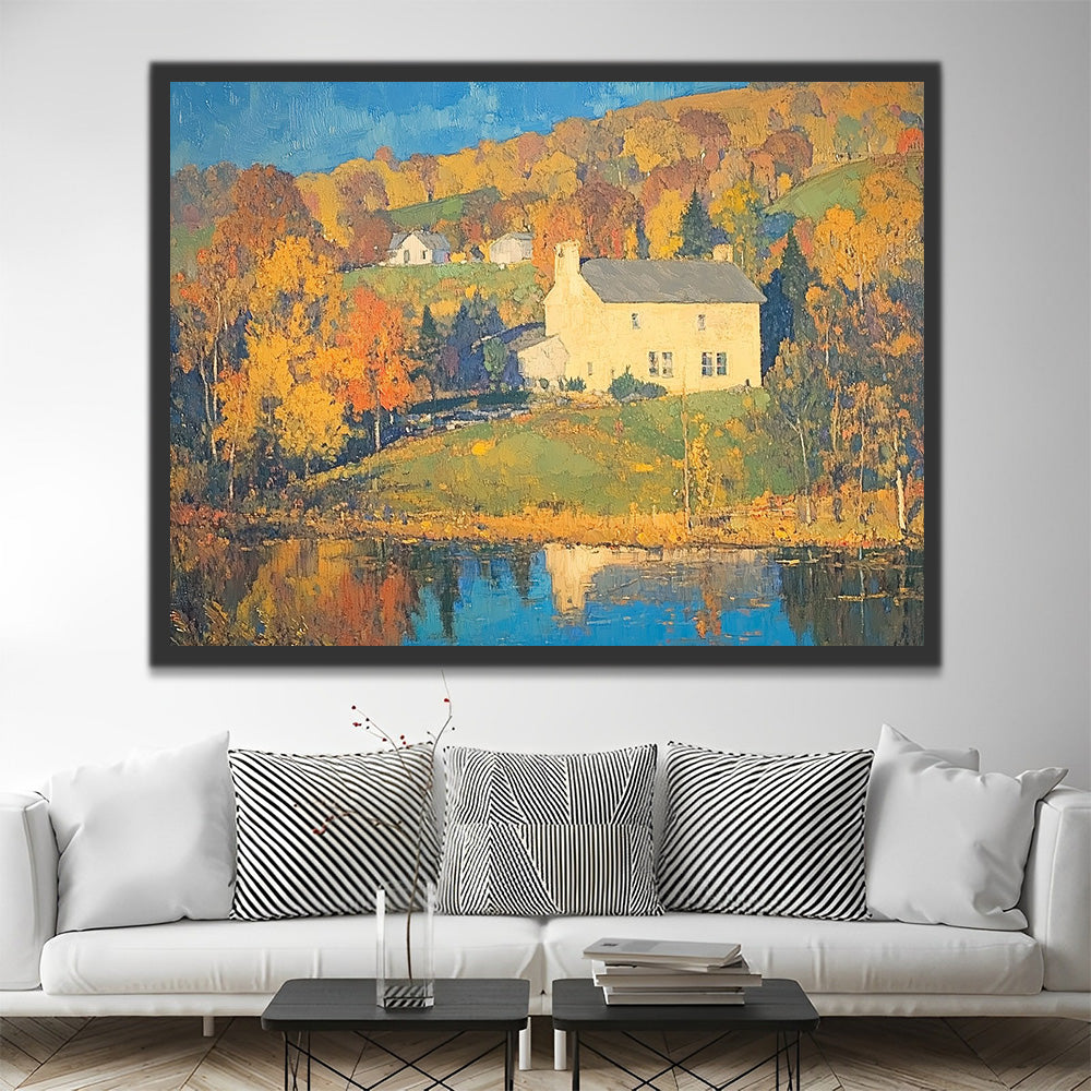 Autumn Forests and White Houses Paint by Numbers