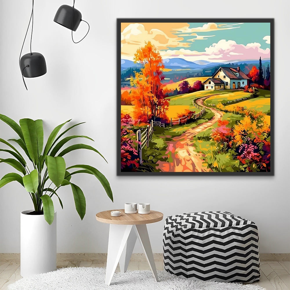 Autumn Hut and Golden Field Paint by Numbers