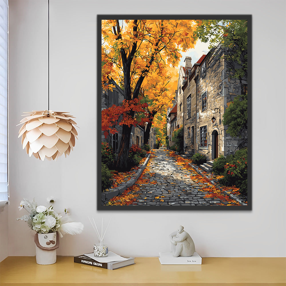 Autumn Trees and Houses in the City Paint by Numbers