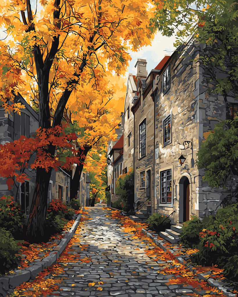 Autumn Trees and Houses in the City Paint by Numbers