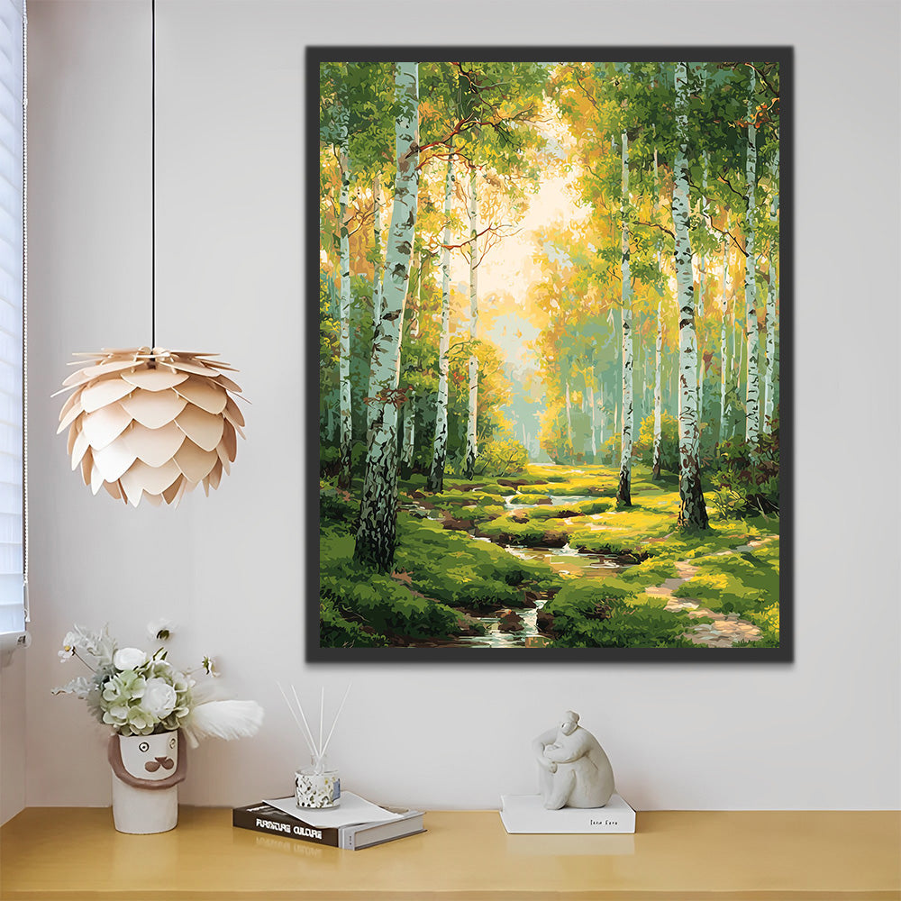 Birch Forest in Spring Paint by Numbers