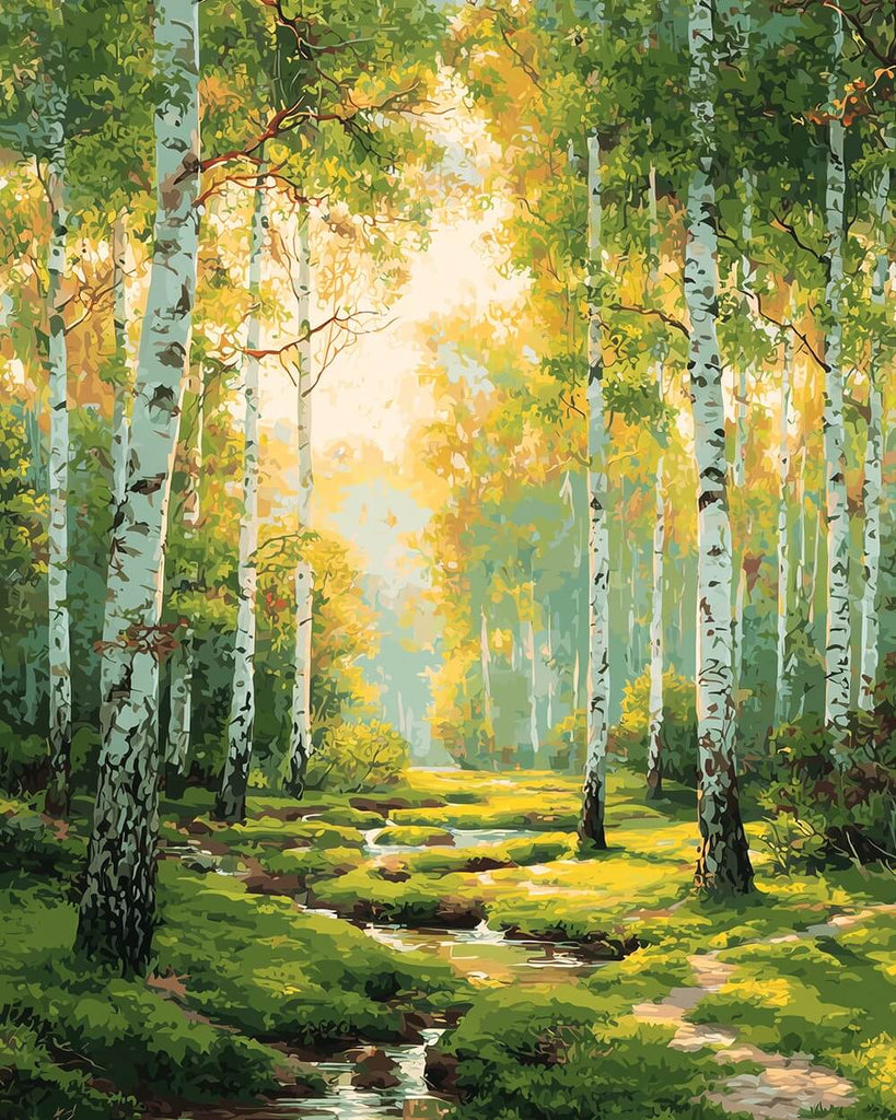 Birch Forest in Spring Paint by Numbers