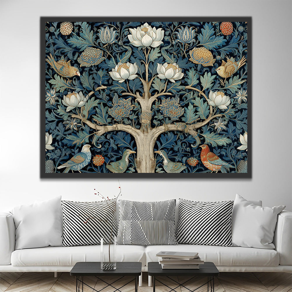 Birds Hiding in the White Blossom Tree Paint by Numbers