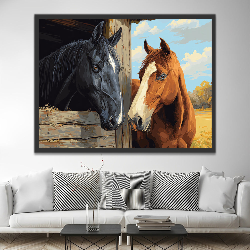 Black and Brown Horses Paint by Numbers