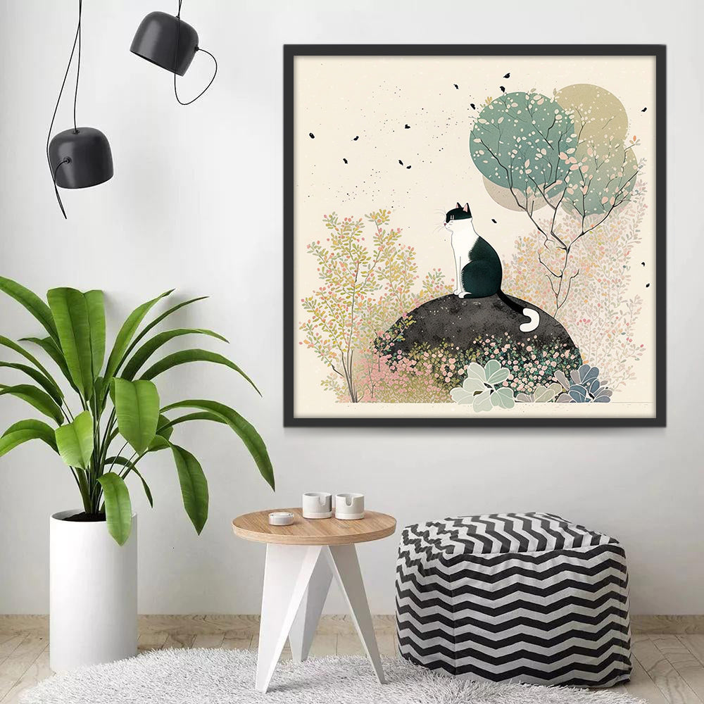 Black and White Cat on Stone Paint by Numbers
