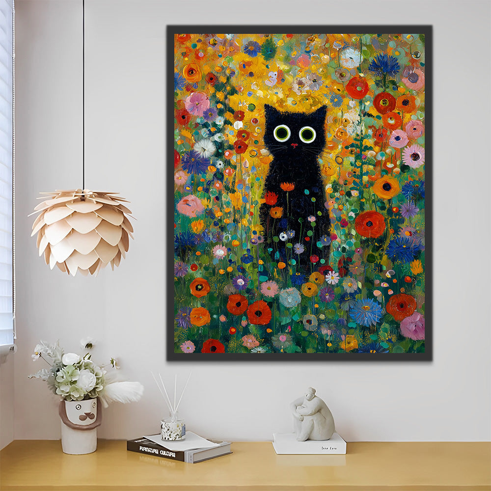 Black Cat in the Poppy Field Paint by Numbers