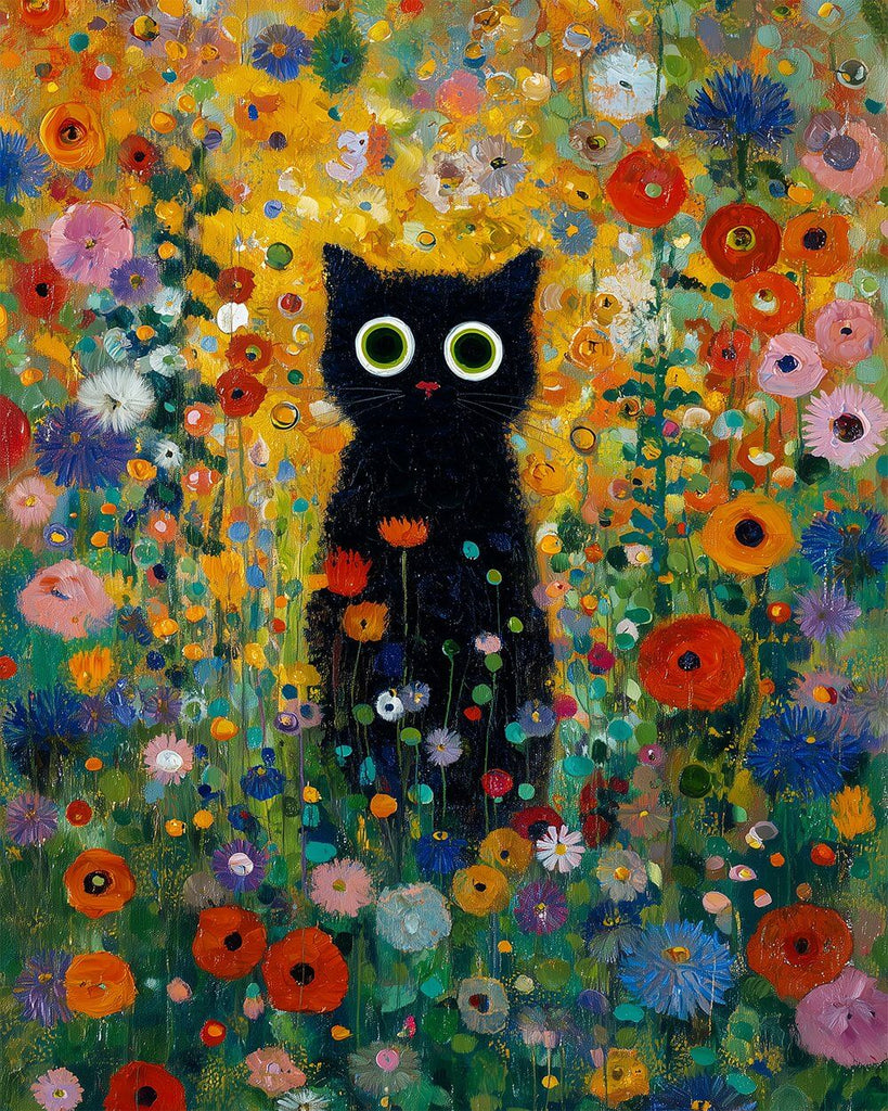 Black Cat in the Poppy Field Paint by Numbers