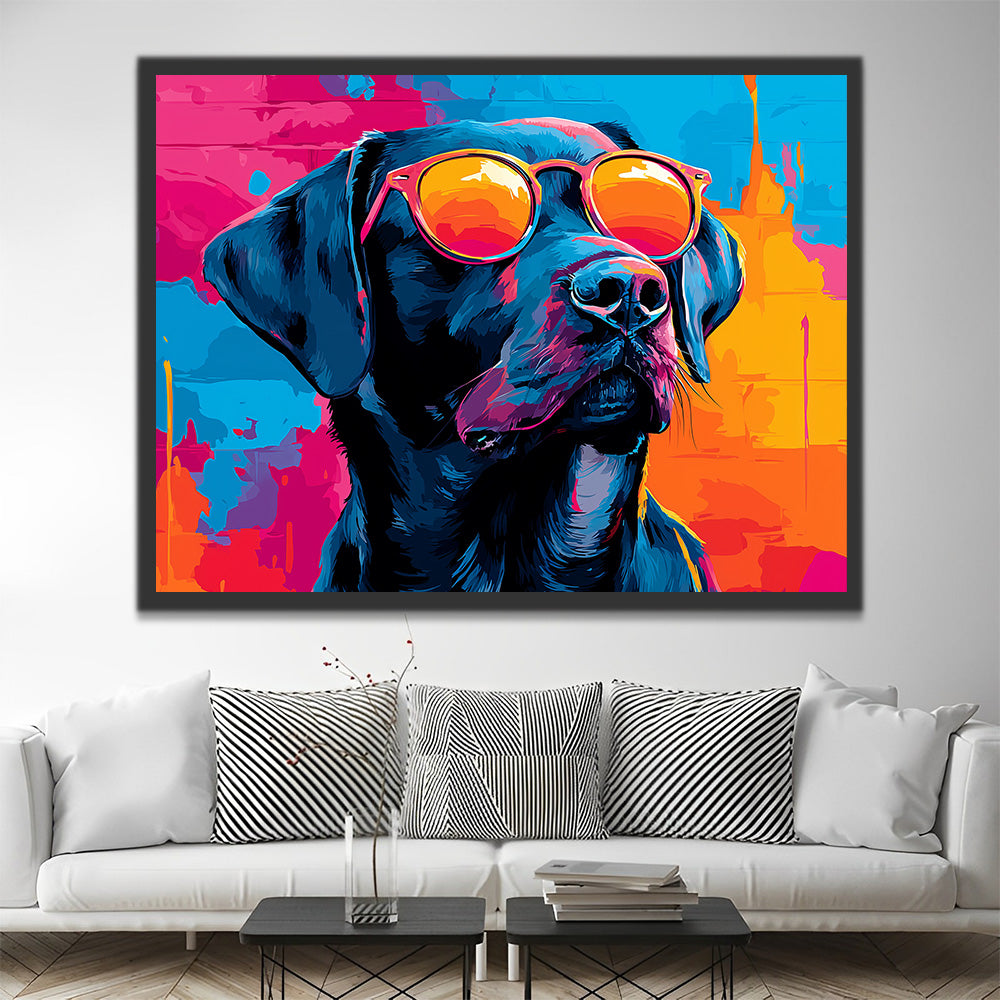 Black Labrador Wearing Orange Sunglasses Paint by Numbers