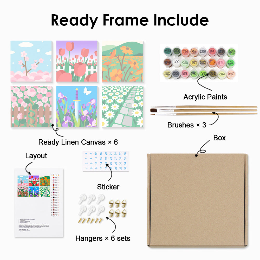 Blooming Flower Fields 6 Pieces Mini Paint by Numbers