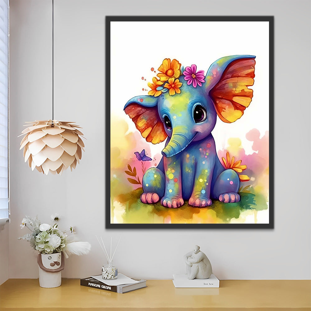 Blue Elephant with Flowers Paint by Numbers for Kids