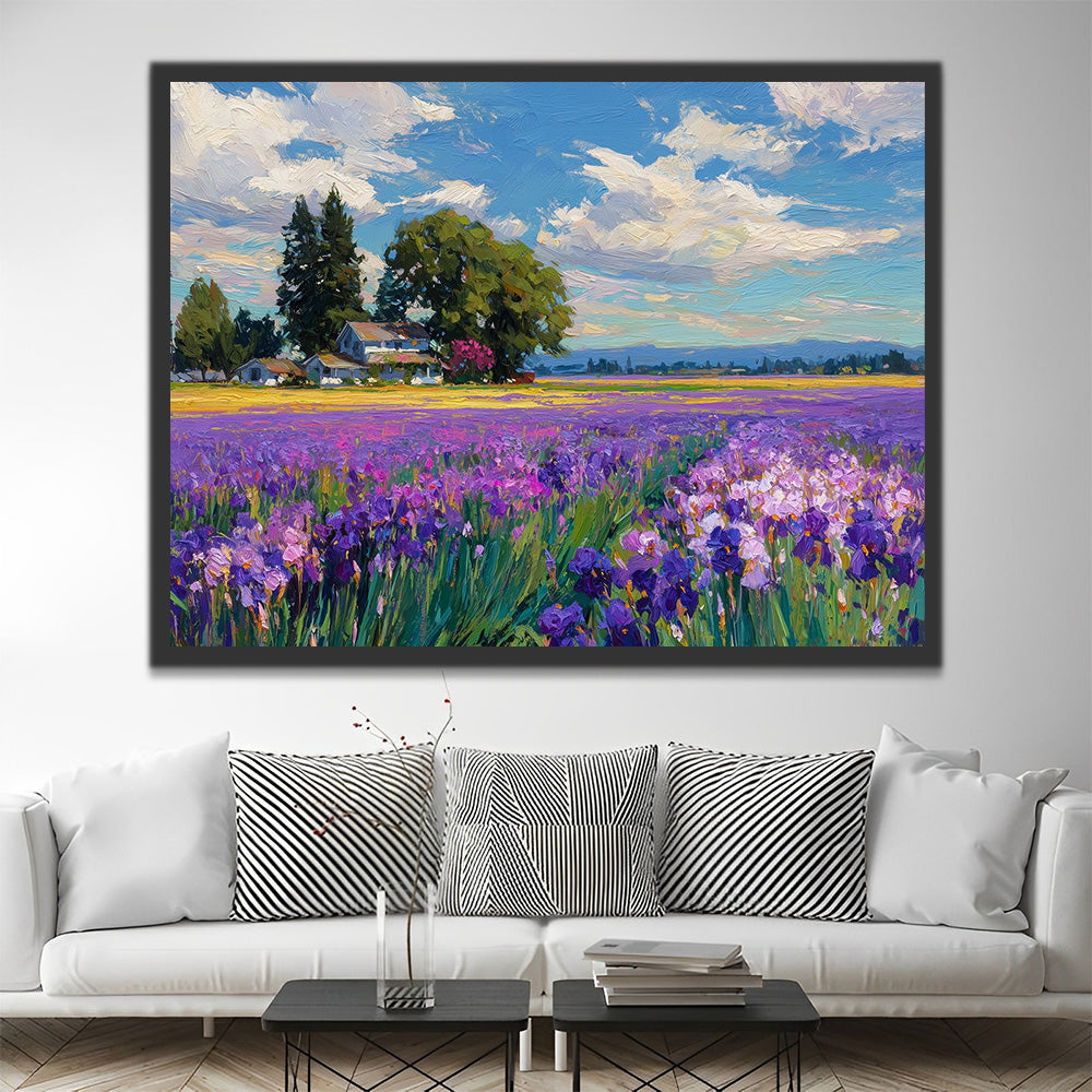 Blue-Purple Iris Flower Field Paint by Numbers