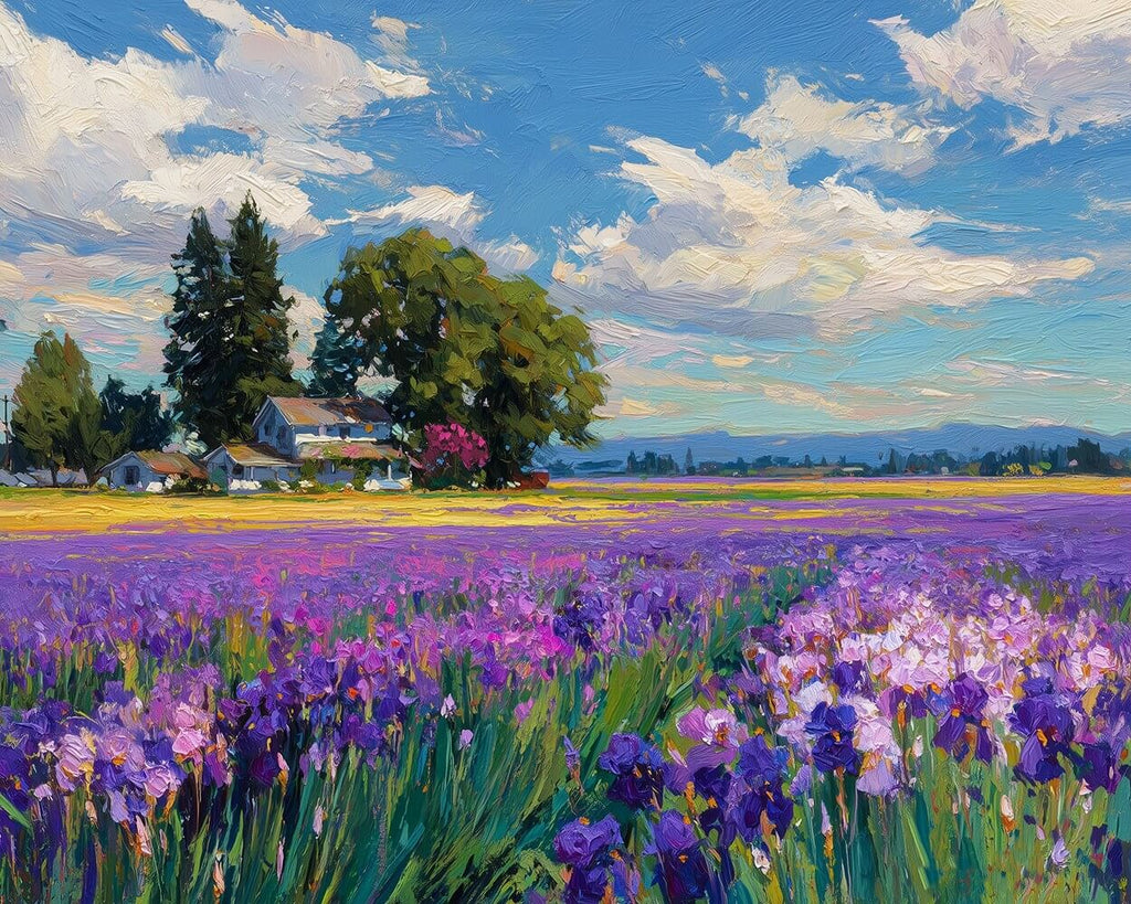 Blue-Purple Iris Flower Field Paint by Numbers