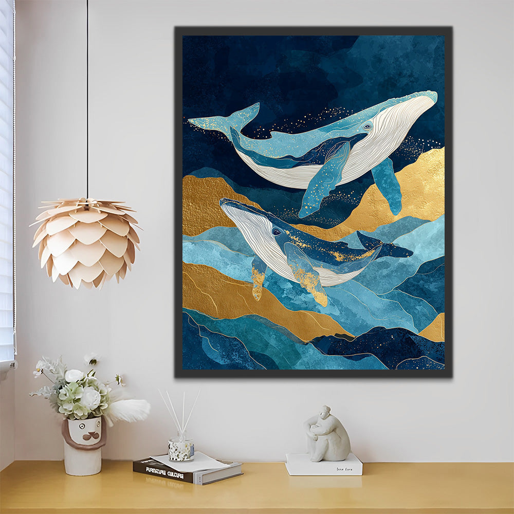 Blue Whales and the Golden Sea Paint by Numbers