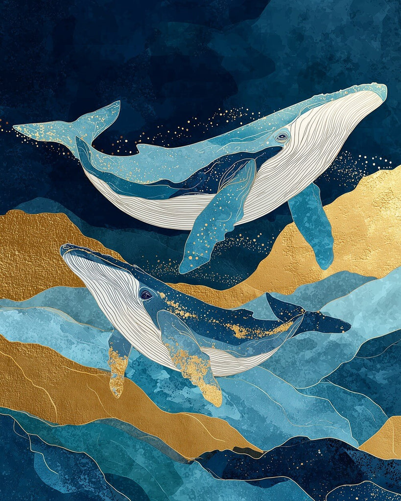 Blue Whales and the Golden Sea Paint by Numbers