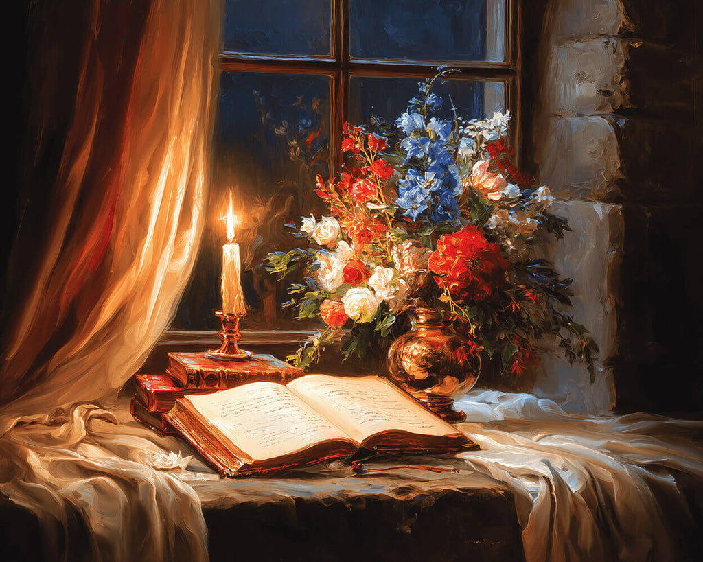 Book and Flower Vase by Candlelight Paint by Numbers