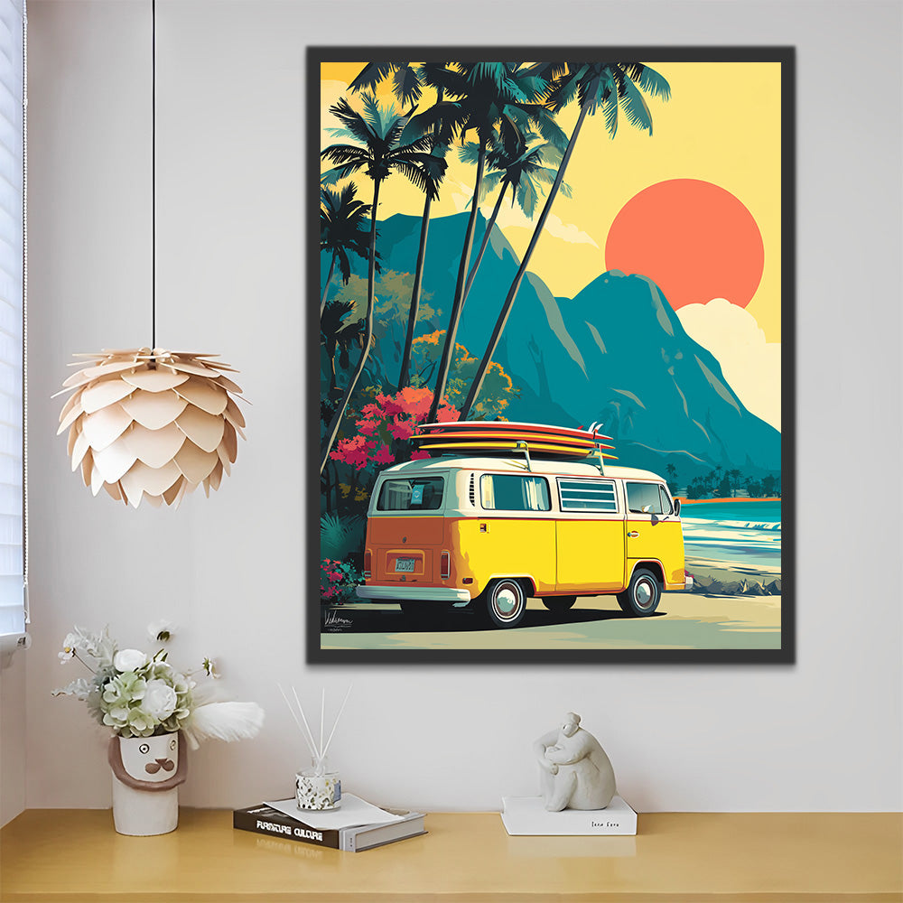 Bus at the foot of the Mountain Paint by Numbers