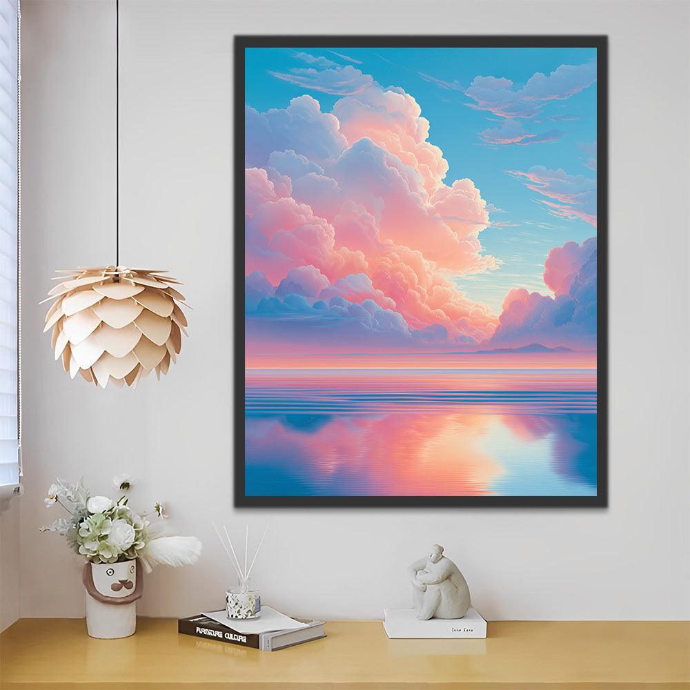 Calm Sea under Pink Clouds Paint by Numbers