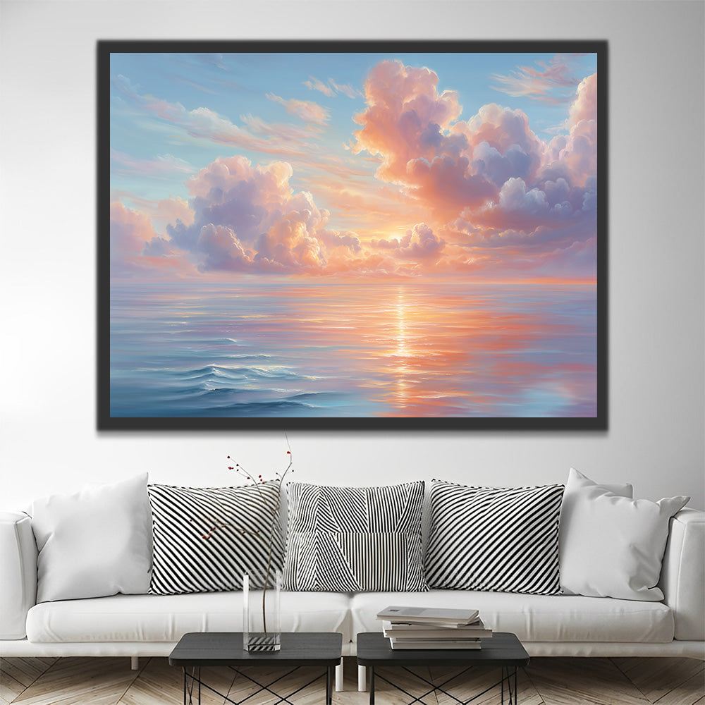 Calm Sea under Pink Clouds Paint by Numbers