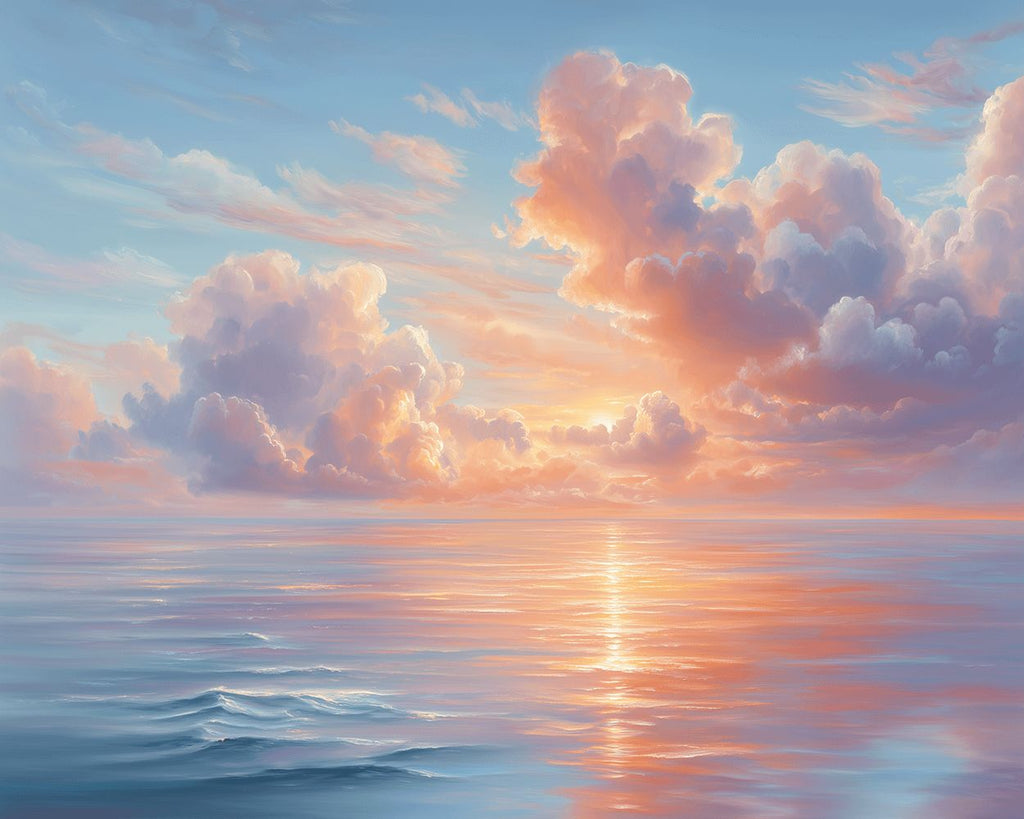 Calm Sea under Pink Clouds Paint by Numbers