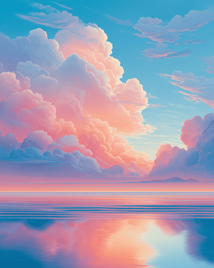 Calm Sea under Pink Clouds Paint by Numbers