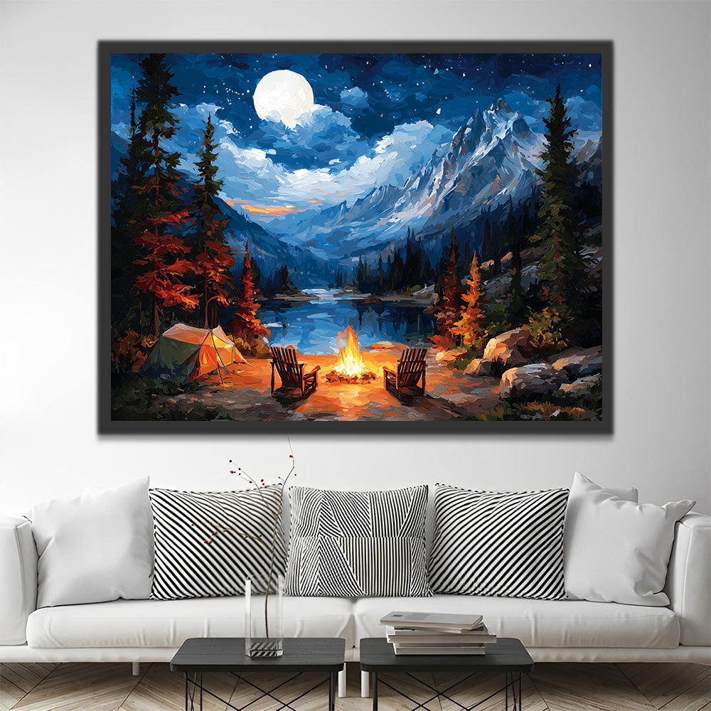 Camping in the Mountains at Night Paint by Numbers