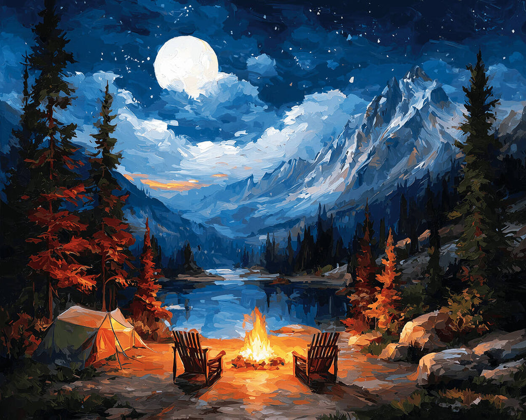 Camping in the Mountains at Night Paint by Numbers