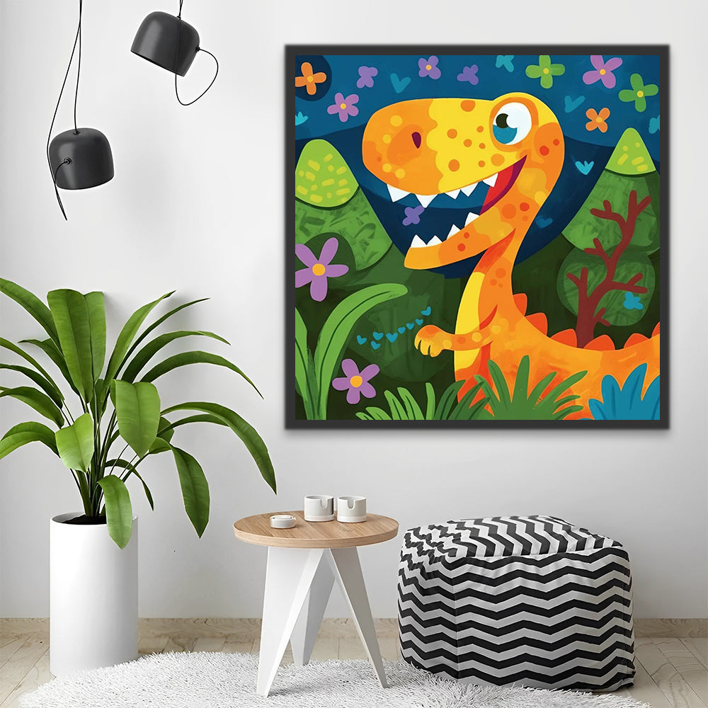 Cartoon Dinosaur in Forest Paint by Numbers for Kids
