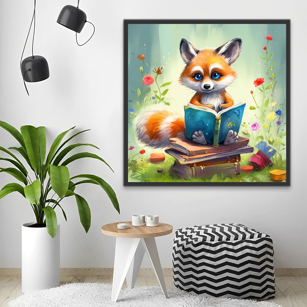 Cartoon Fox, Books and Flowers Paint by Numbers for Kids