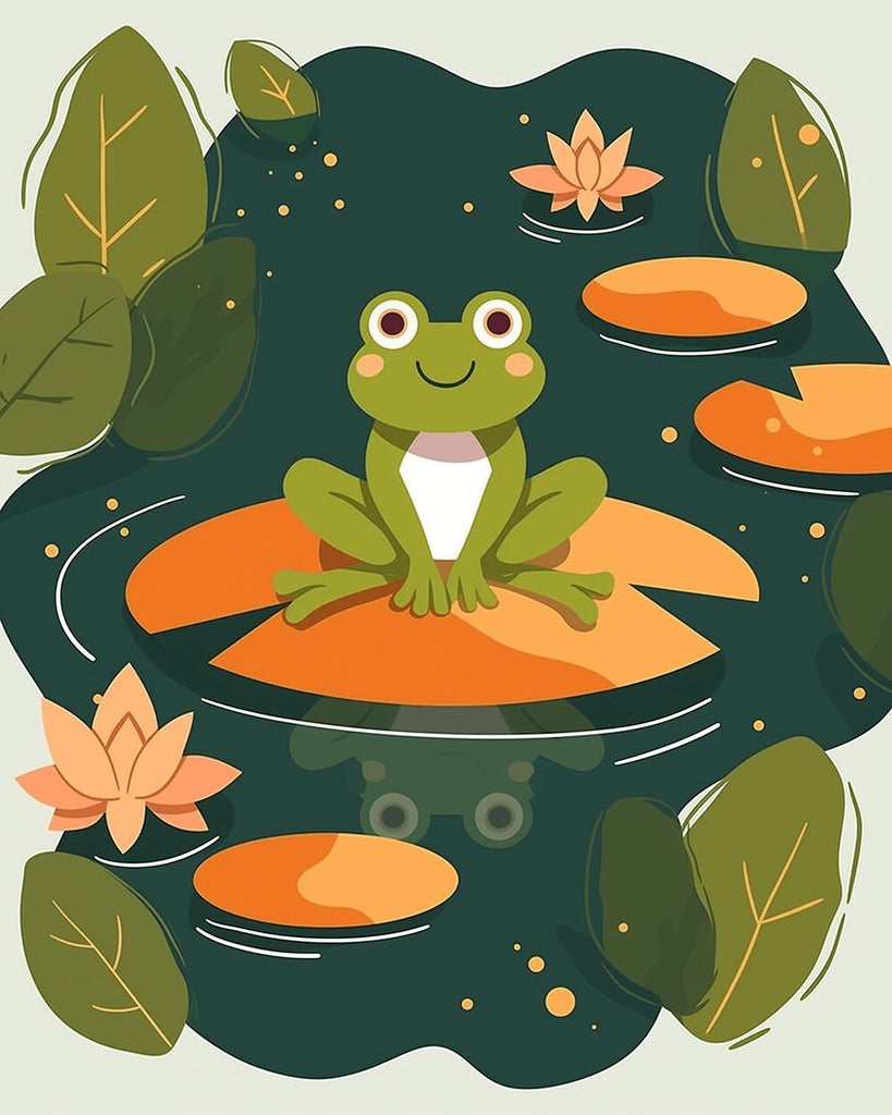 Cartoon Frog in the Lotus Pond Paint by Numbers