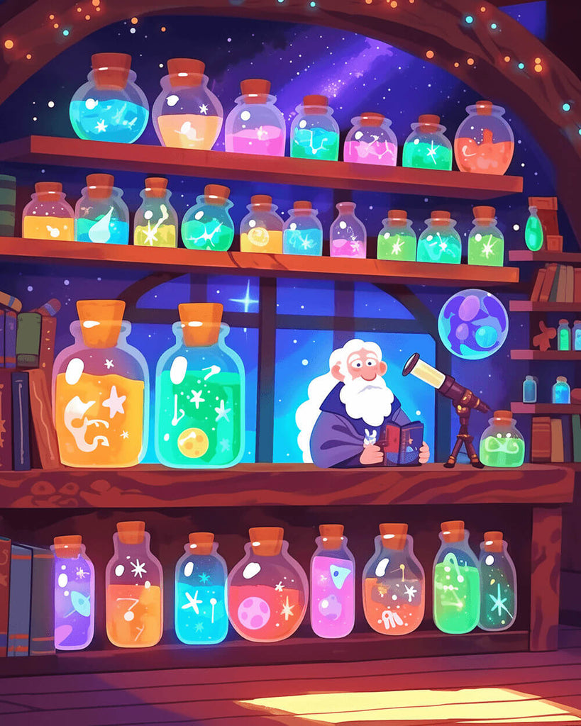 Cartoon Old Man Doing Chemical Experiments Paint by Numbers
