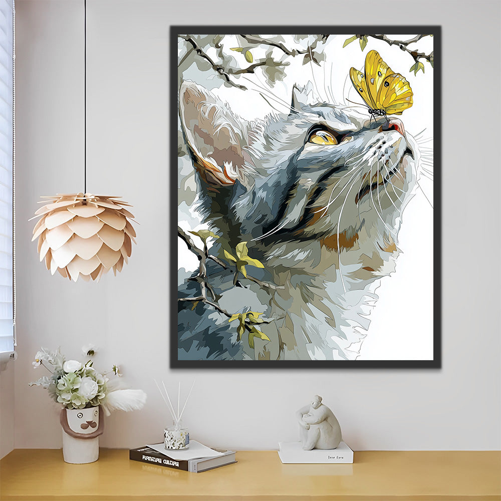Cat and Yellow Butterfly Paint by Numbers