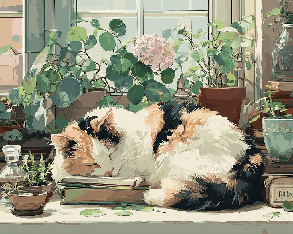 Cat Sleeping on Books Paint by Numbers