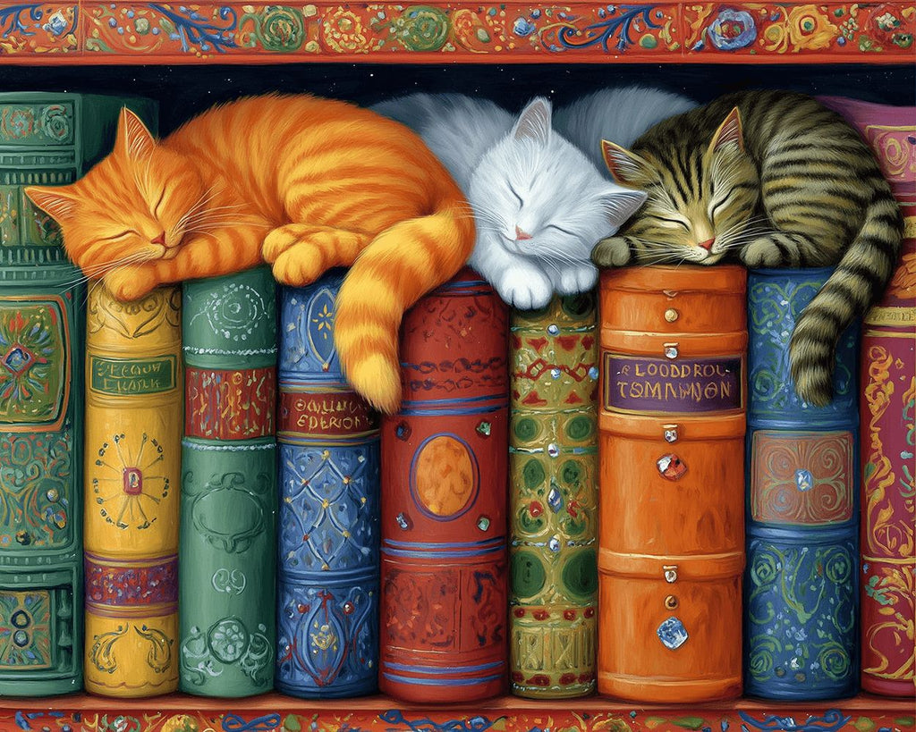 Cats Sleeping on the Bookshelf Paint by Numbers