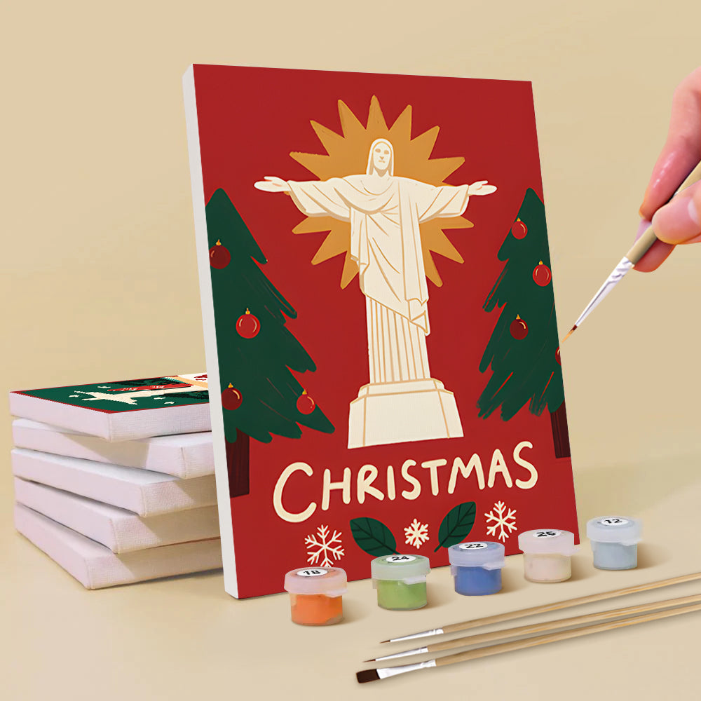 Christ Statue at Christmas 6 Pieces Mini Paint by Numbers