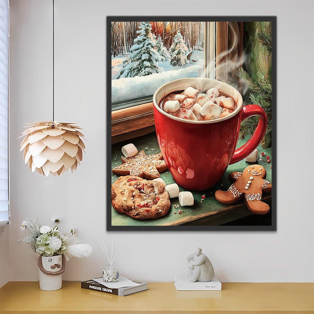 Christmas Marshmallow Coffee on the Windowsill Paint by Numbers