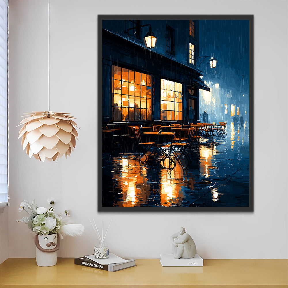 City Cafe in the Rain Paint by Numbers
