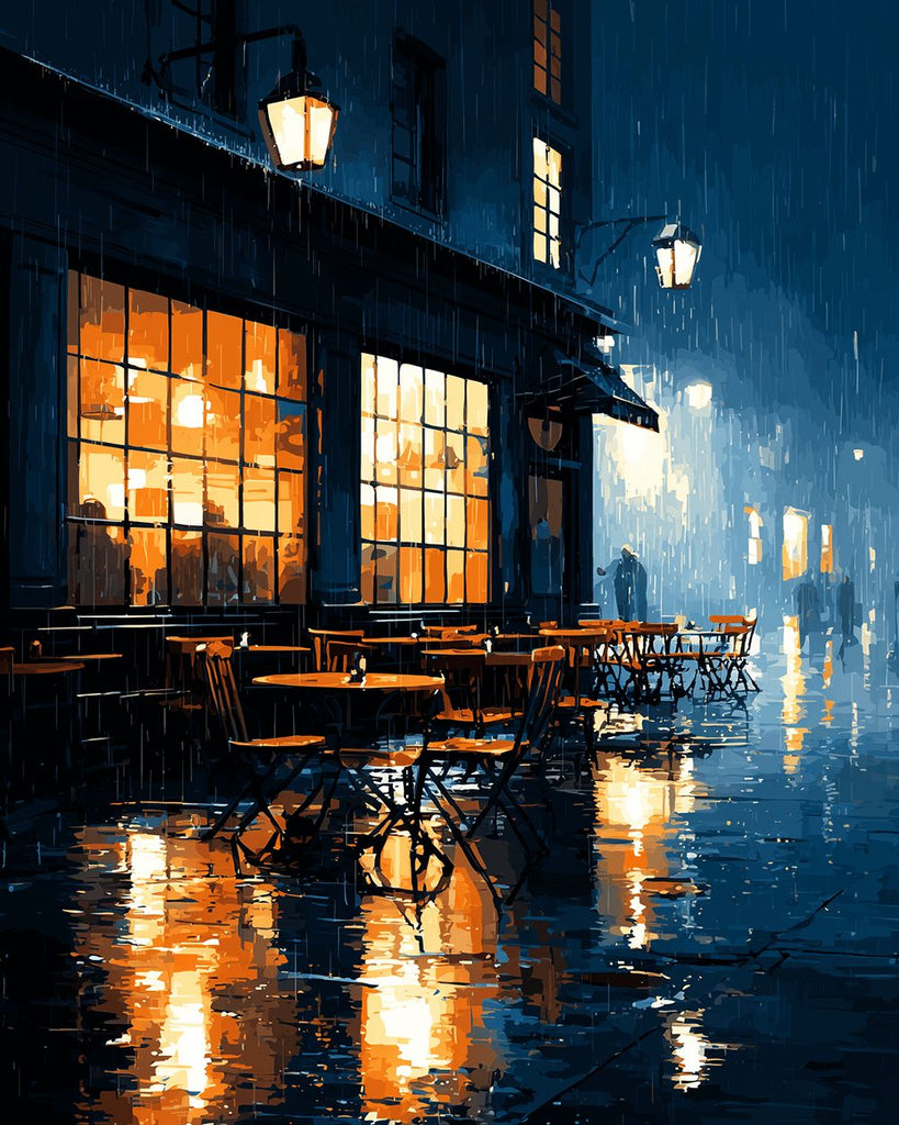 City Cafe in the Rain Paint by Numbers