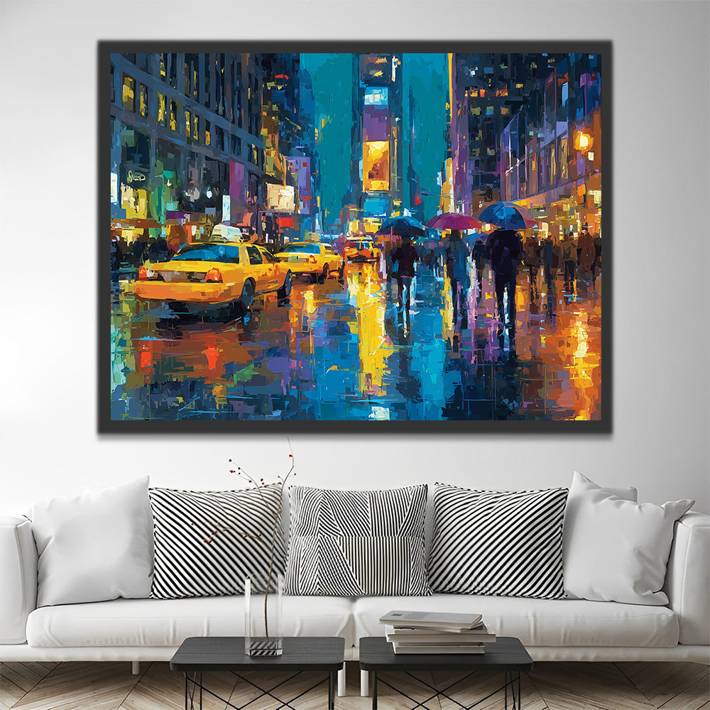 City Taxis in the Rain Paint by Numbers