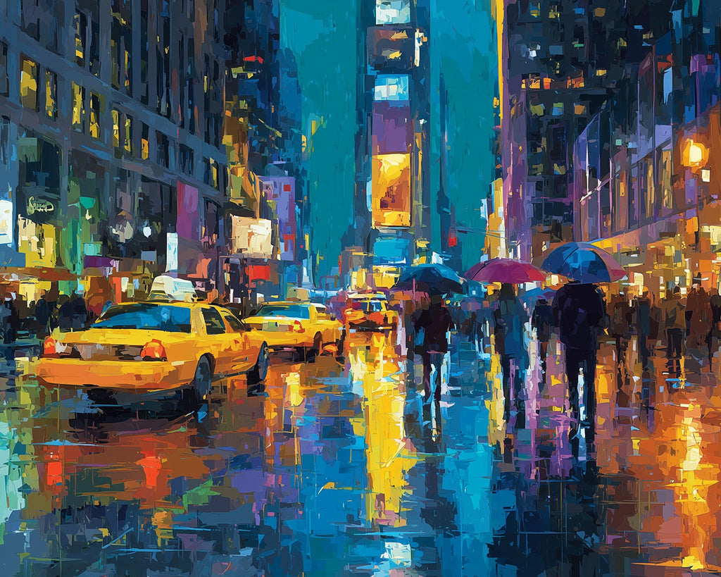 City Taxis in the Rain Paint by Numbers